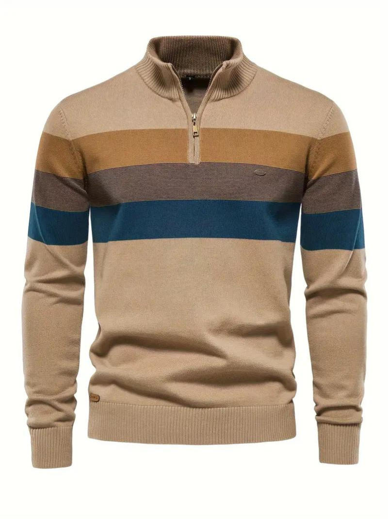 Cotton knitted sweater with color blocks for men