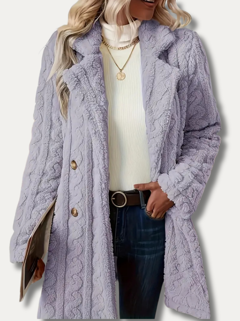 Double-sided fluffy coat with lapels for women