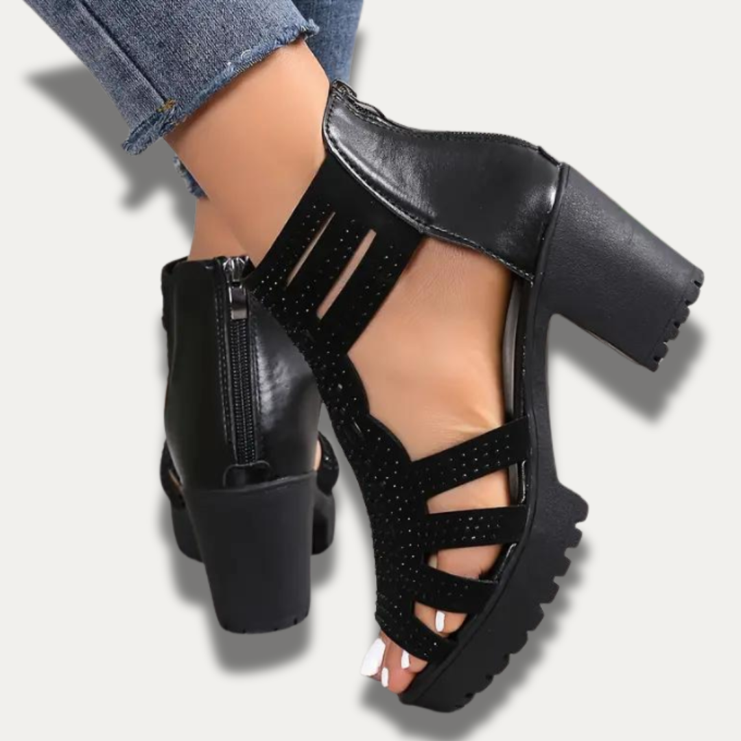 Glittering sandals with chunky heel