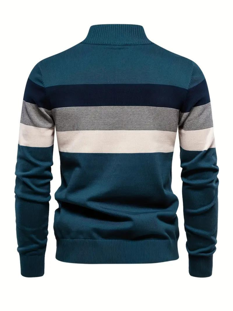 Cotton knitted sweater with color blocks for men