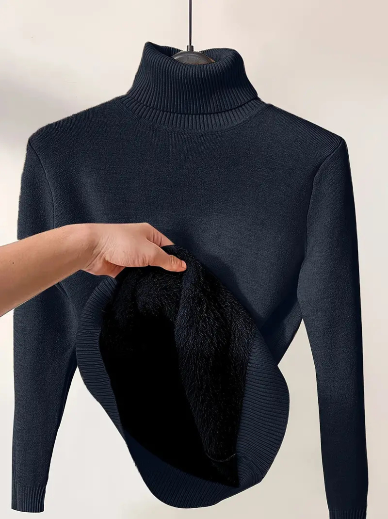 Solid thermal high-neck sweater for women