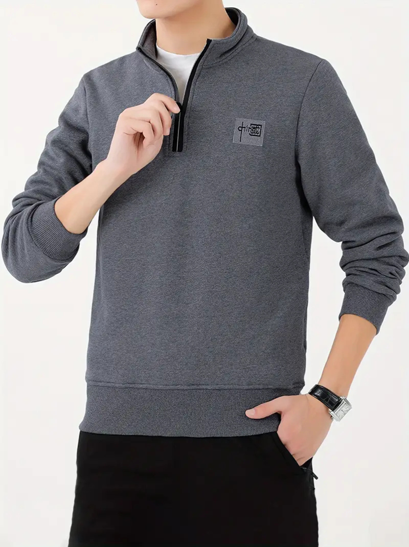 Fleece-lined V-neck sweater in cotton blend for men
