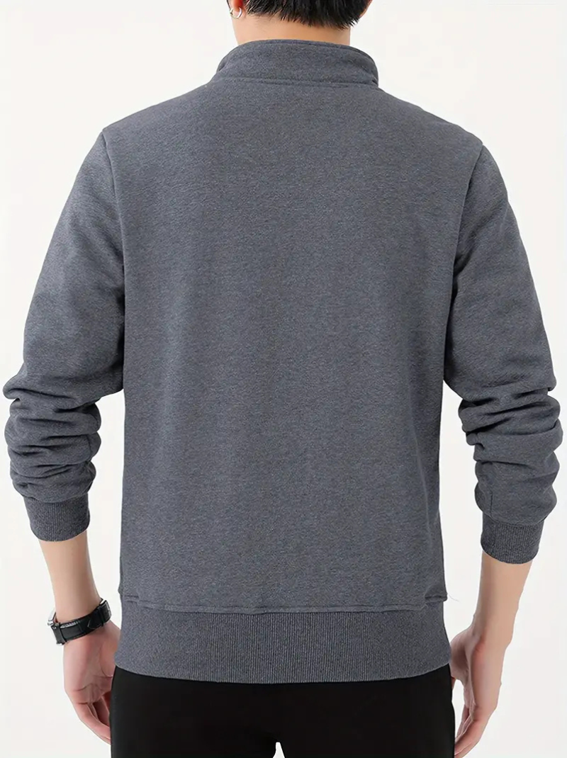 Fleece-lined V-neck sweater in cotton blend for men