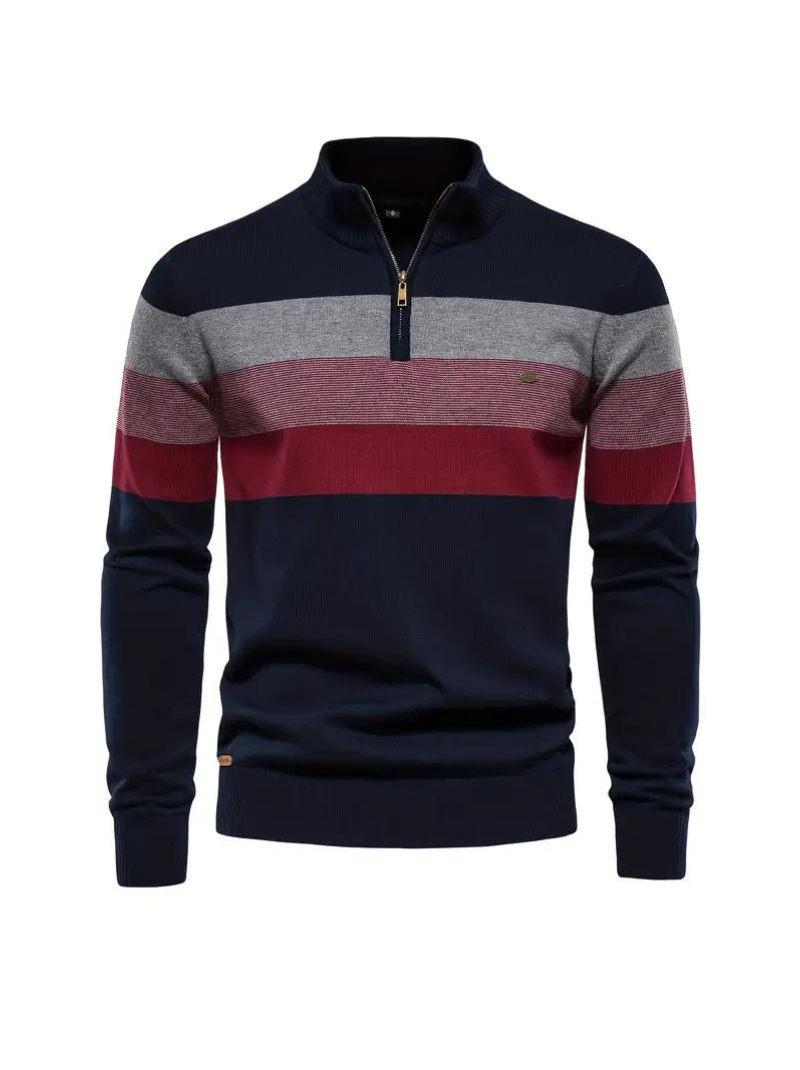 Cotton knitted sweater with color blocks for men