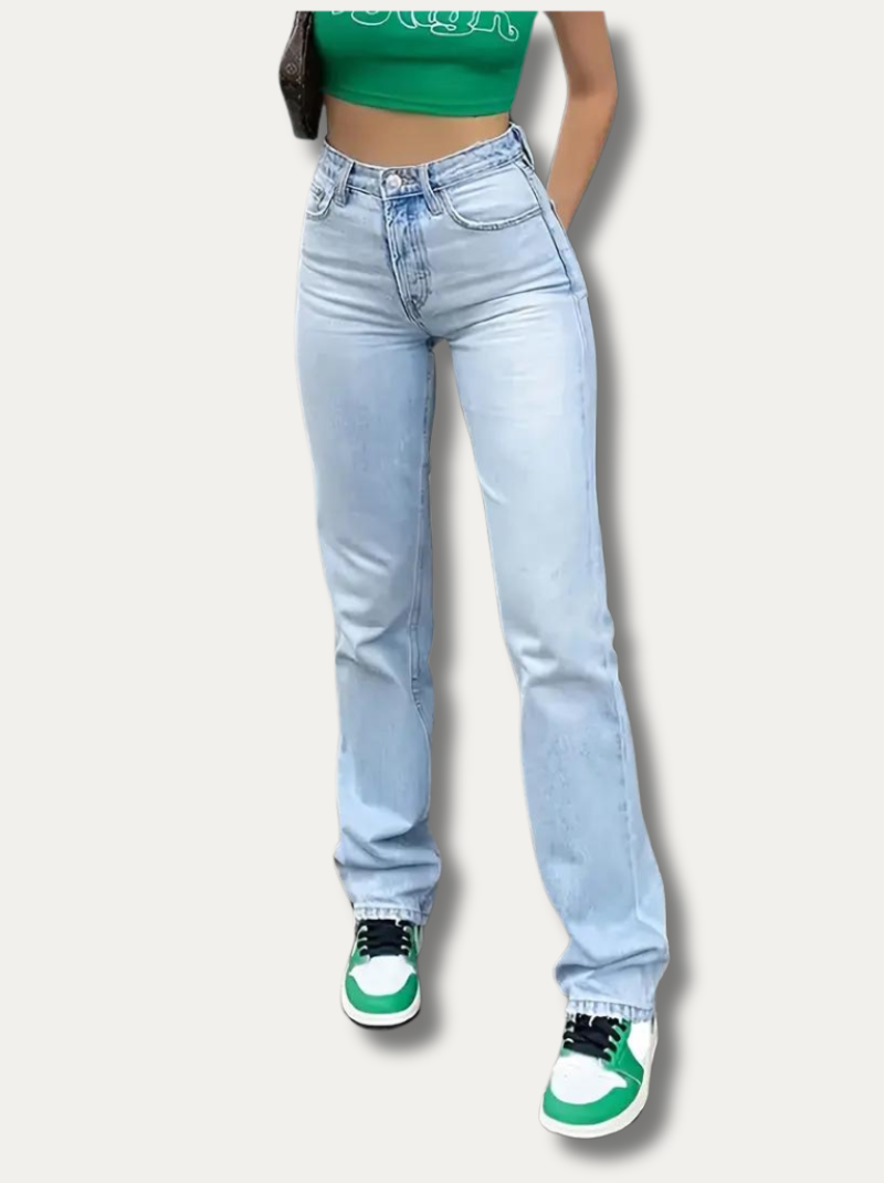 FREYA - Easy-washed straight jeans with high waist