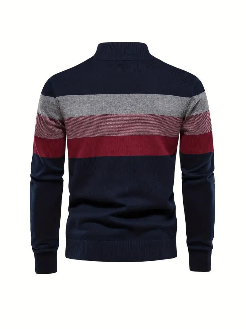 Cotton knitted sweater with color blocks for men
