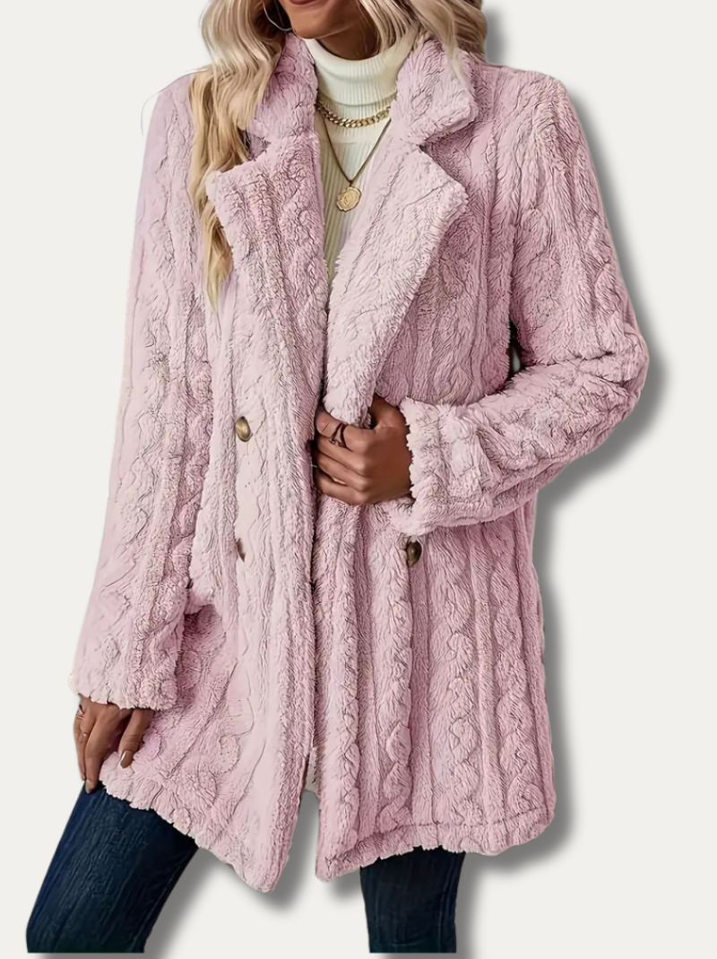 Double-sided fluffy coat with lapels for women