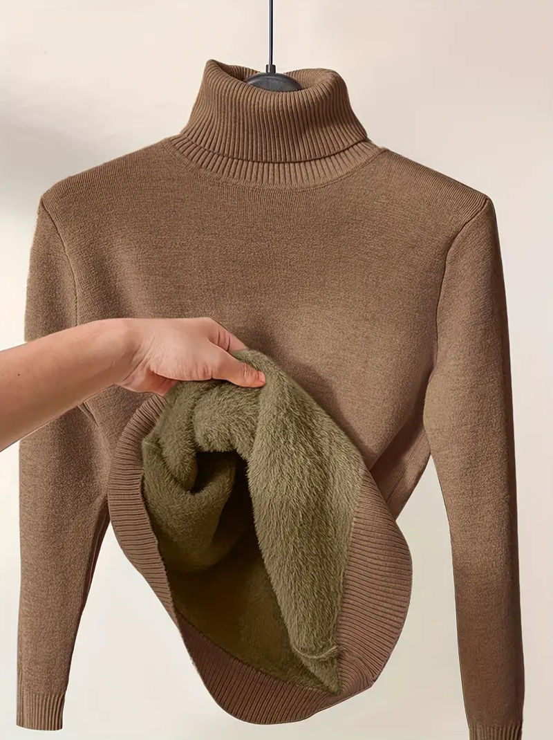 Solid thermal high-neck sweater for women