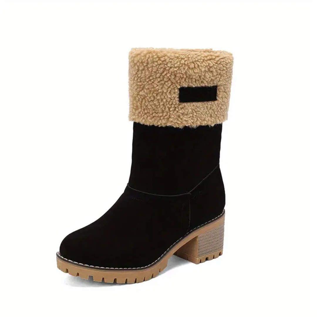 Half-high snow boots with block heel and plush lining for women