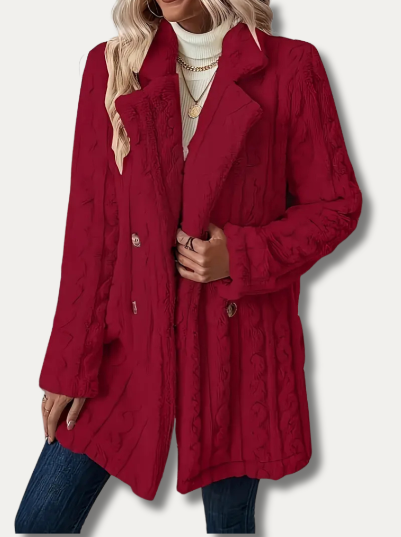 Double-sided fluffy coat with lapels for women