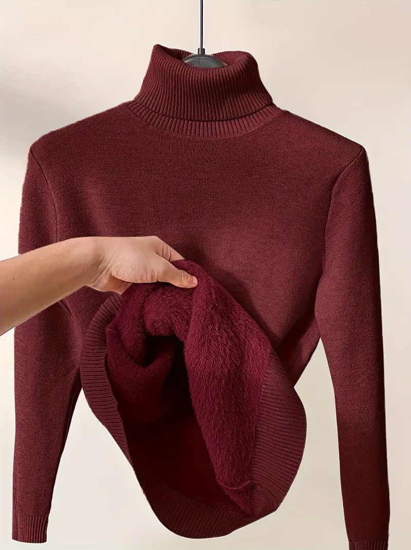 Solid thermal high-neck sweater for women