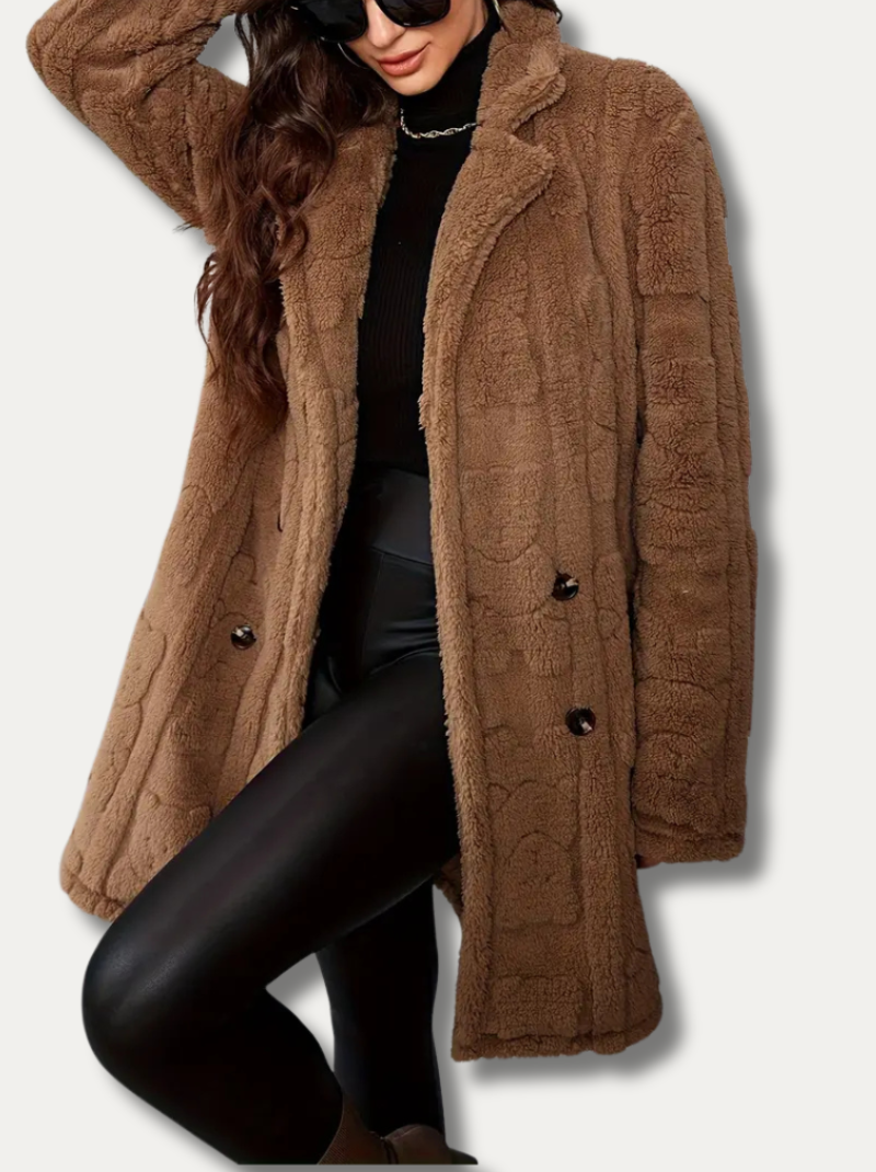 Double-sided fluffy coat with lapels for women