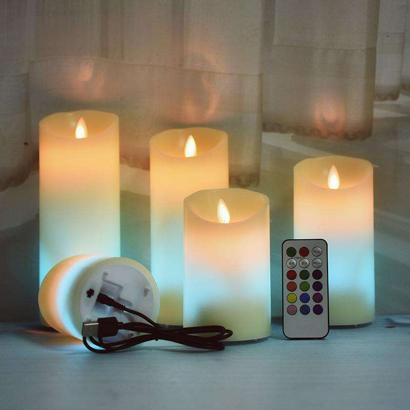 LED Block Candle - Rustic | Moving 3D Flame | Multiple Colors