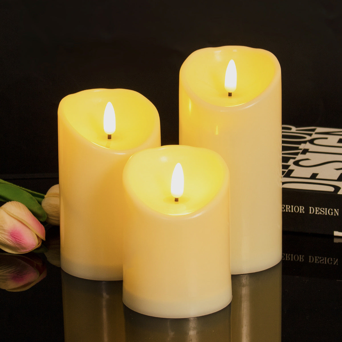 LED Blokklys Sett - 3 Stk. - 3D Flamme - Flere Farger