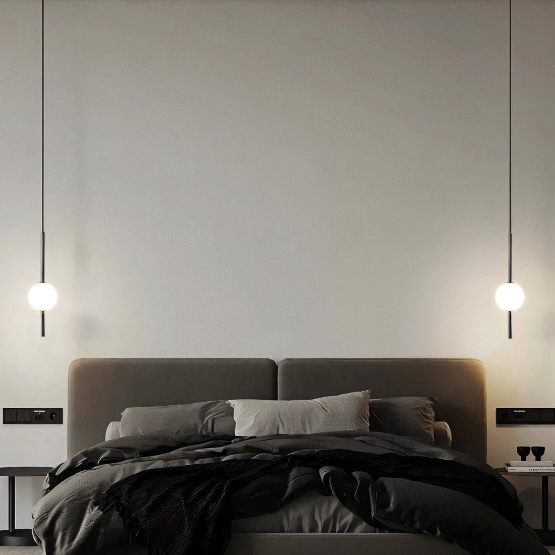 "Afzal pendellampe i nordisk stil med justerbart LED-lys, glasskule og fleksibel messingledning, 1,2 m lang."