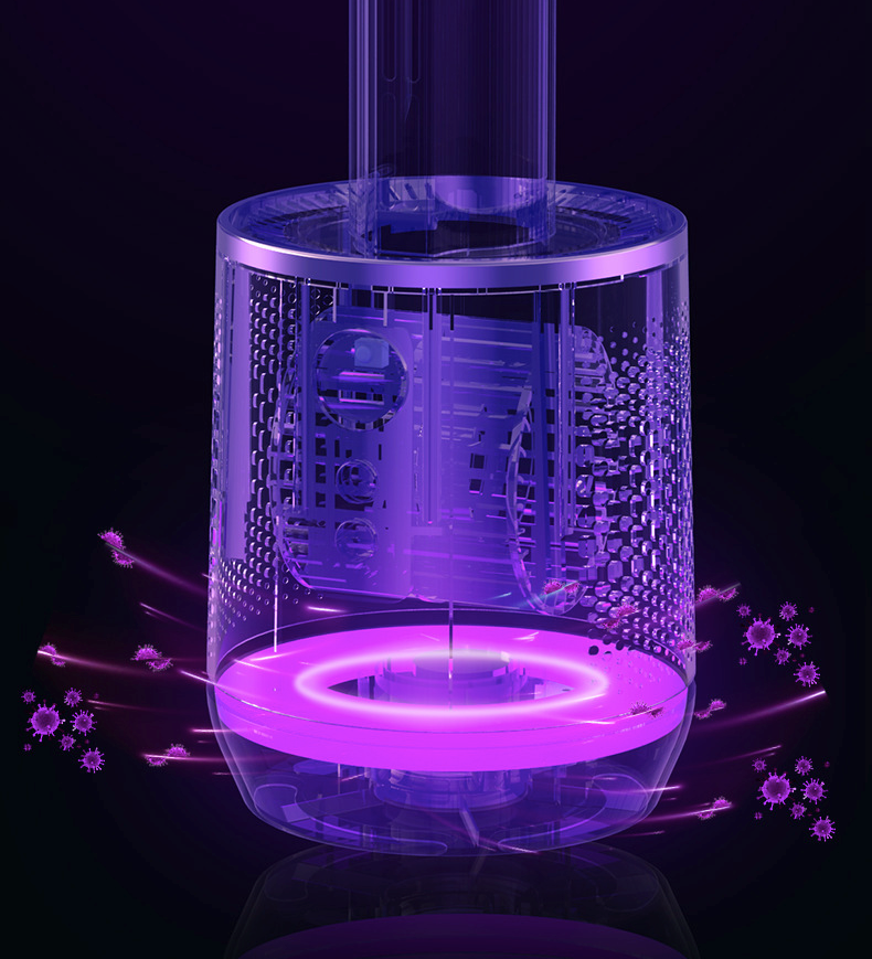 "AirPure 3-i-1 luftkjøler med UV rensing, ionisator og elegant hvit design for optimal luftkvalitet i hjem eller kontor."