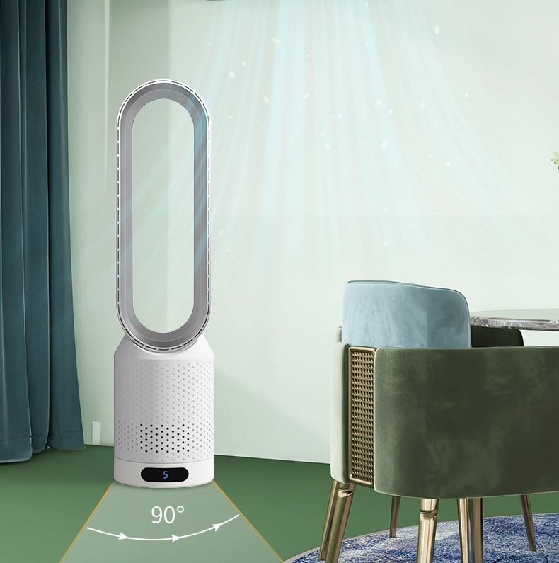 "AirPure 3-i-1 luftkjøler med UV rensing, ionisator og elegant hvit design for optimal luftkvalitet i hjem eller kontor."