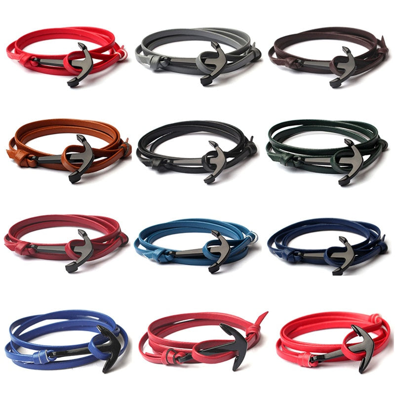 Maskulint ankerarmbånd i slitesterkt skinn, et robust smykke for menn med en aktiv livsstil.