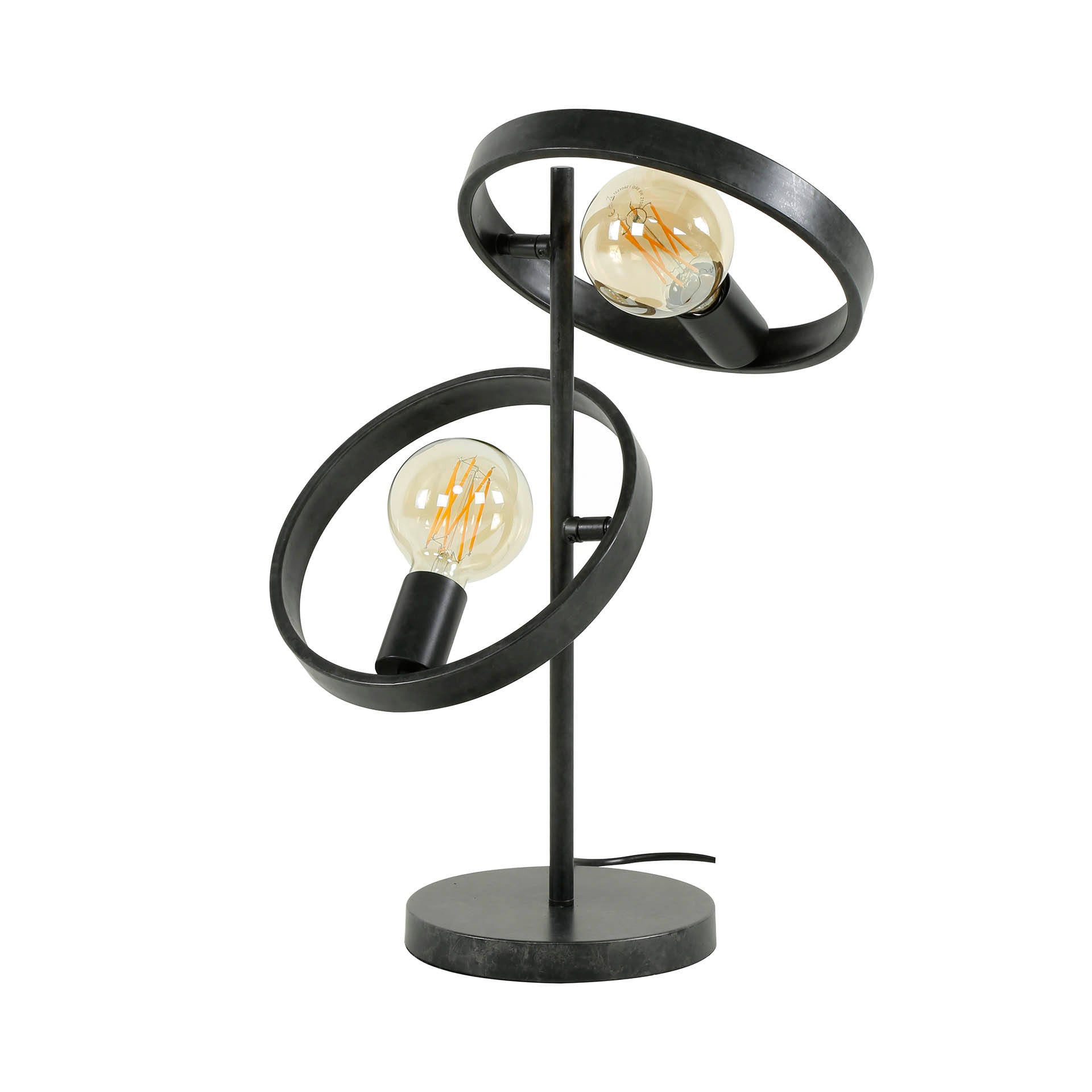 Antrasittfarget bordlampe i vintage stil, laget av metall, med justerbar belysning for stue eller kontor.
