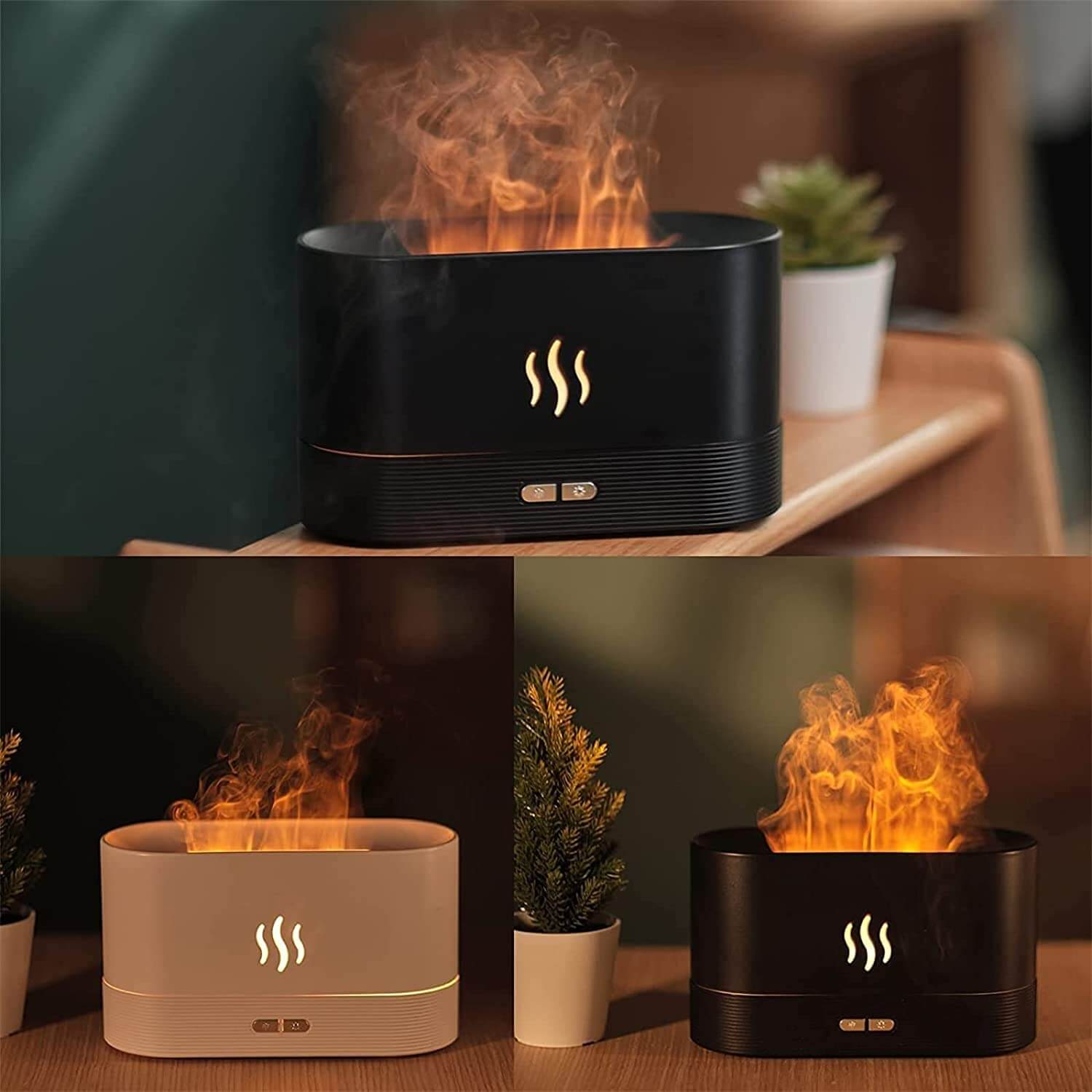Kompakt diffuser med flammeeffekt og automatisk avstenging, en fin gaveide for hjemmevelvære.