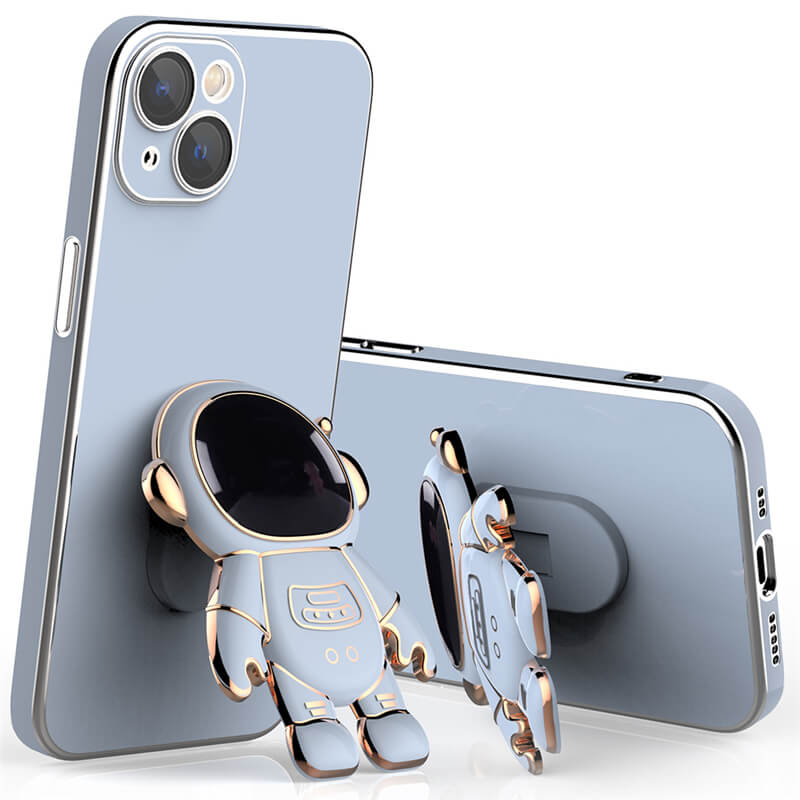 Baksiden av astronaut telefondeksel til iPhone. Fremhever det kreative designet og den smarte stativfunksjonen.