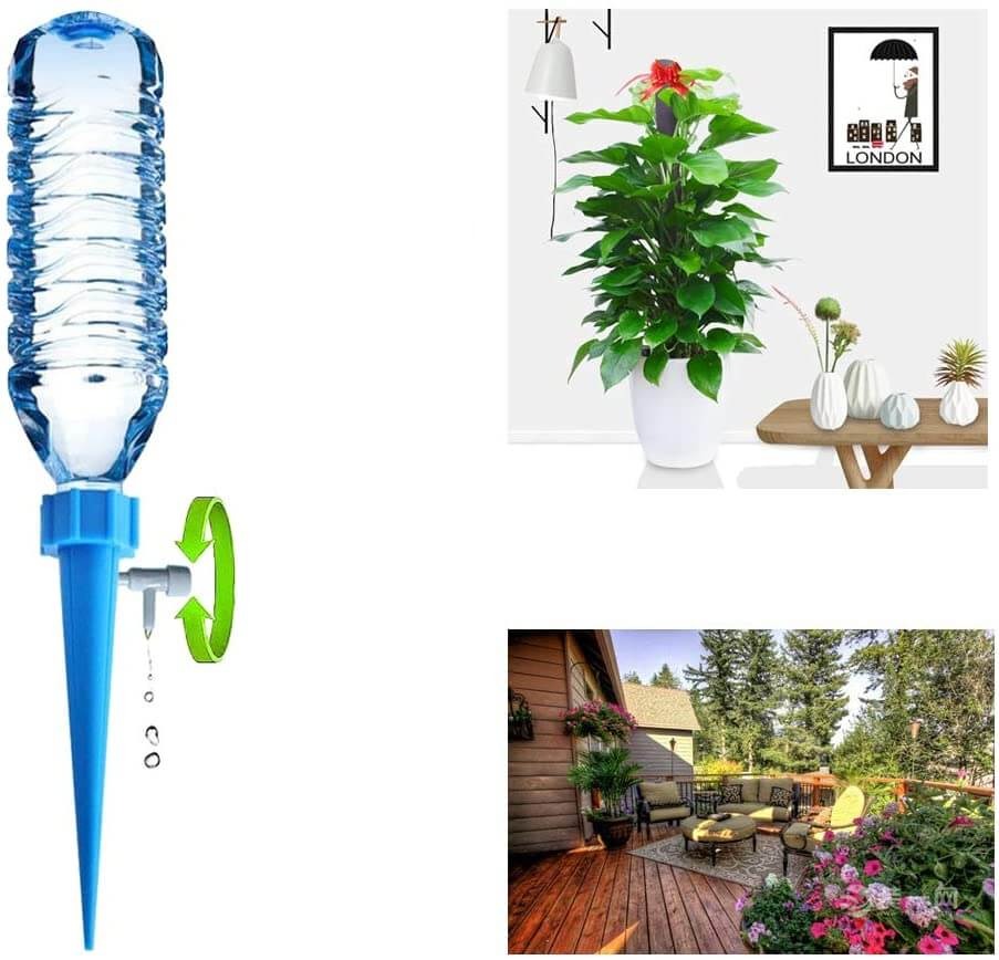 "Automatisk dryppvanning for planter, med justerbar ventil, enkel installasjon og passer vanlige plastflasker."