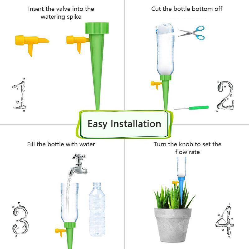 "Automatisk vanningssystem for planter, grønn plastkonstruksjon, enkel montering, justerbar vannmengde, miljøvennlig design."