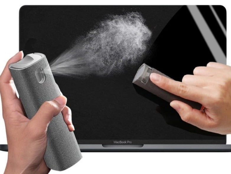 Enkel å bruke bærbar skjermrenser; integrert spray & mikrofiberklut for rask rengjøring av skjermer.