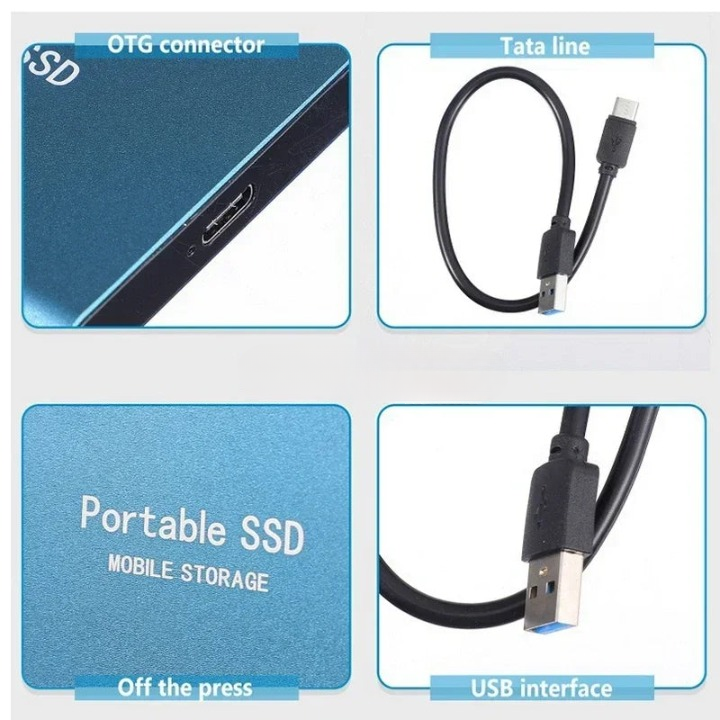 Detaljebilde av USB-C porten på en 2TB høyhastighets bærbar SSD drive