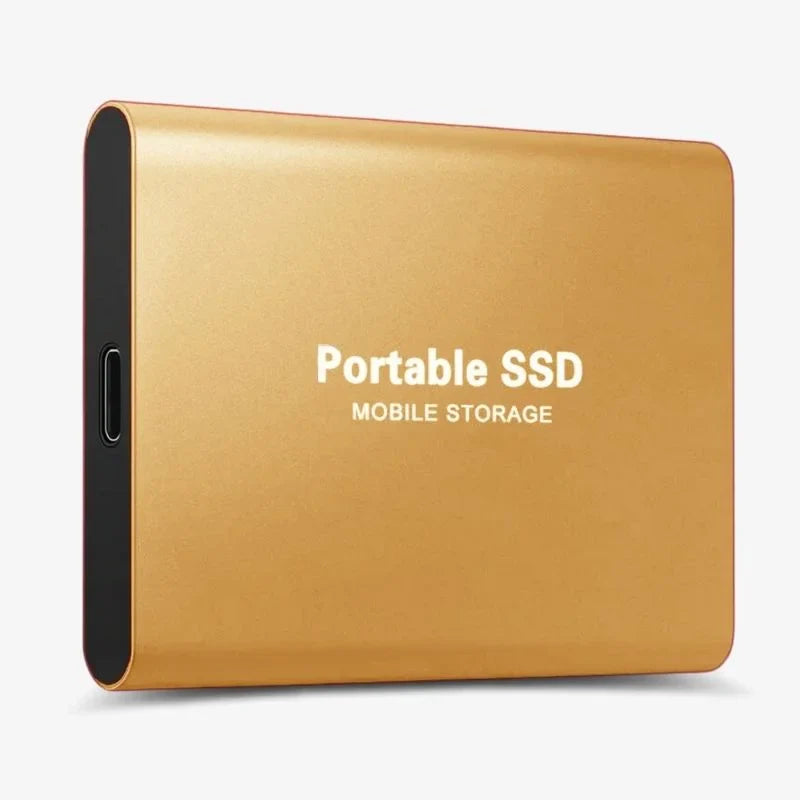 Samling av eksterne SSD-er i forskjellige farger, vist som raske lagringsenheter