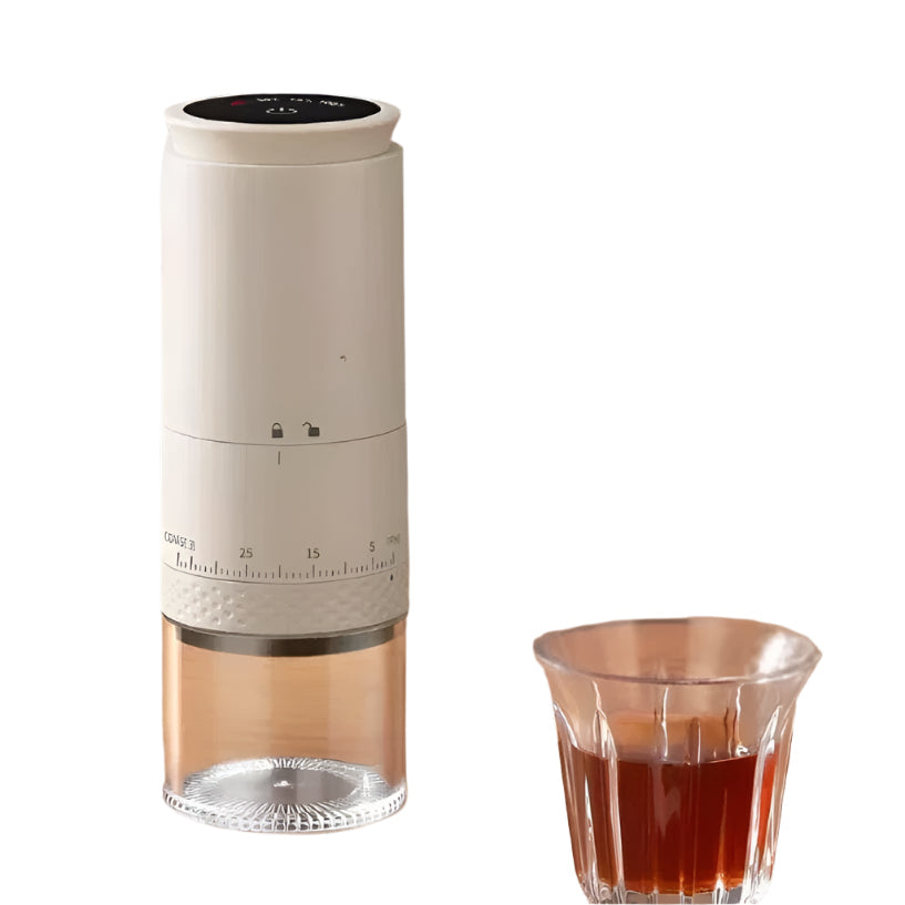 Moderne elektrisk kaffekvern med justerbar finhet for perfekt ferskmalt kaffe, enkelt å bruke.