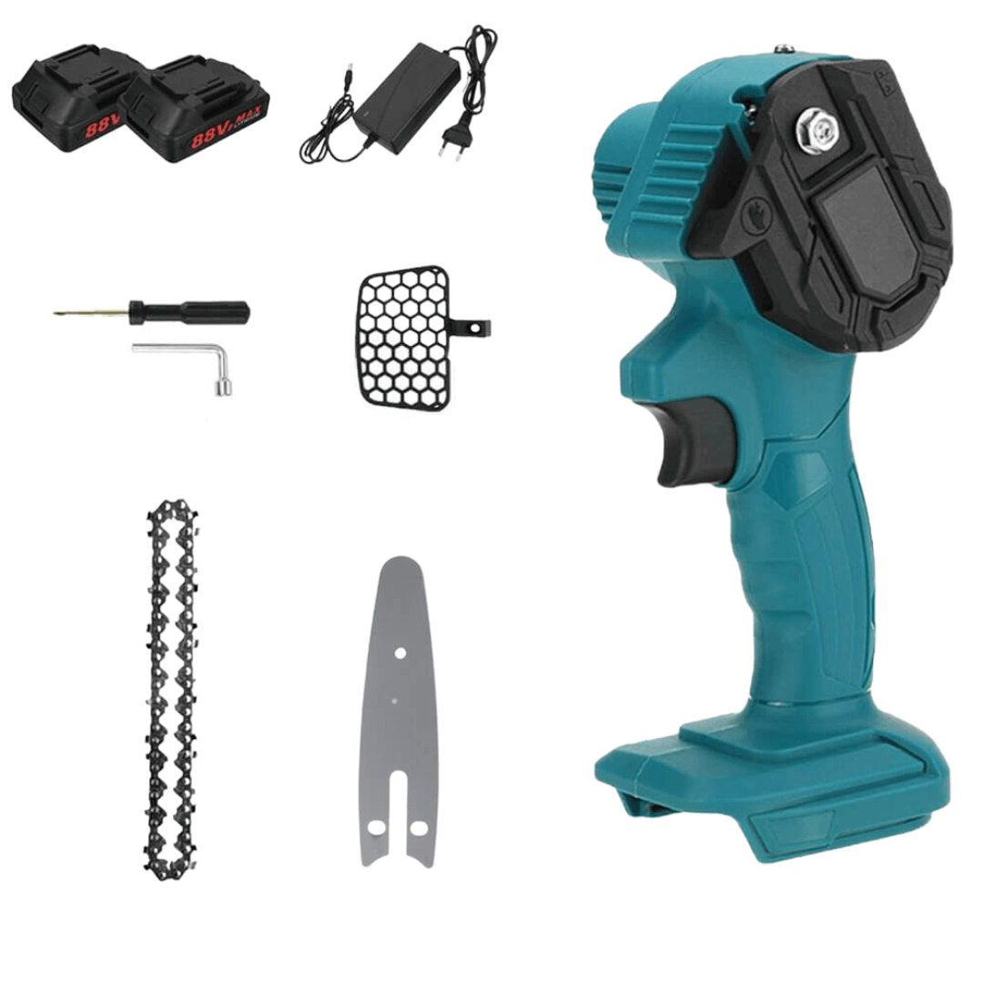 Bærbar mini motorsag, batteridrevet, med kjede, ideell for hagearbeid og trearbeid