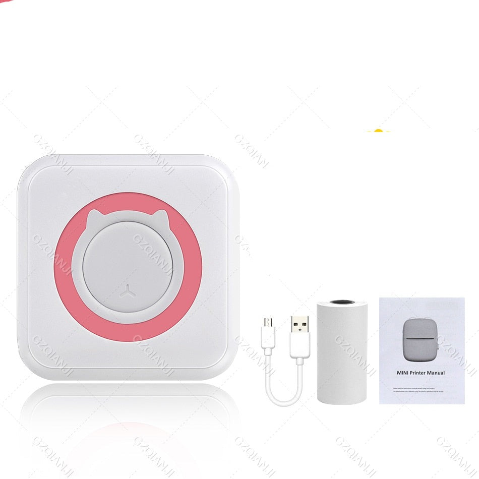 Hvit notatskriver i lommestørrelse, termisk utskrift som er ideell for studenter og kontorbruk, Bluetooth-aktivert.