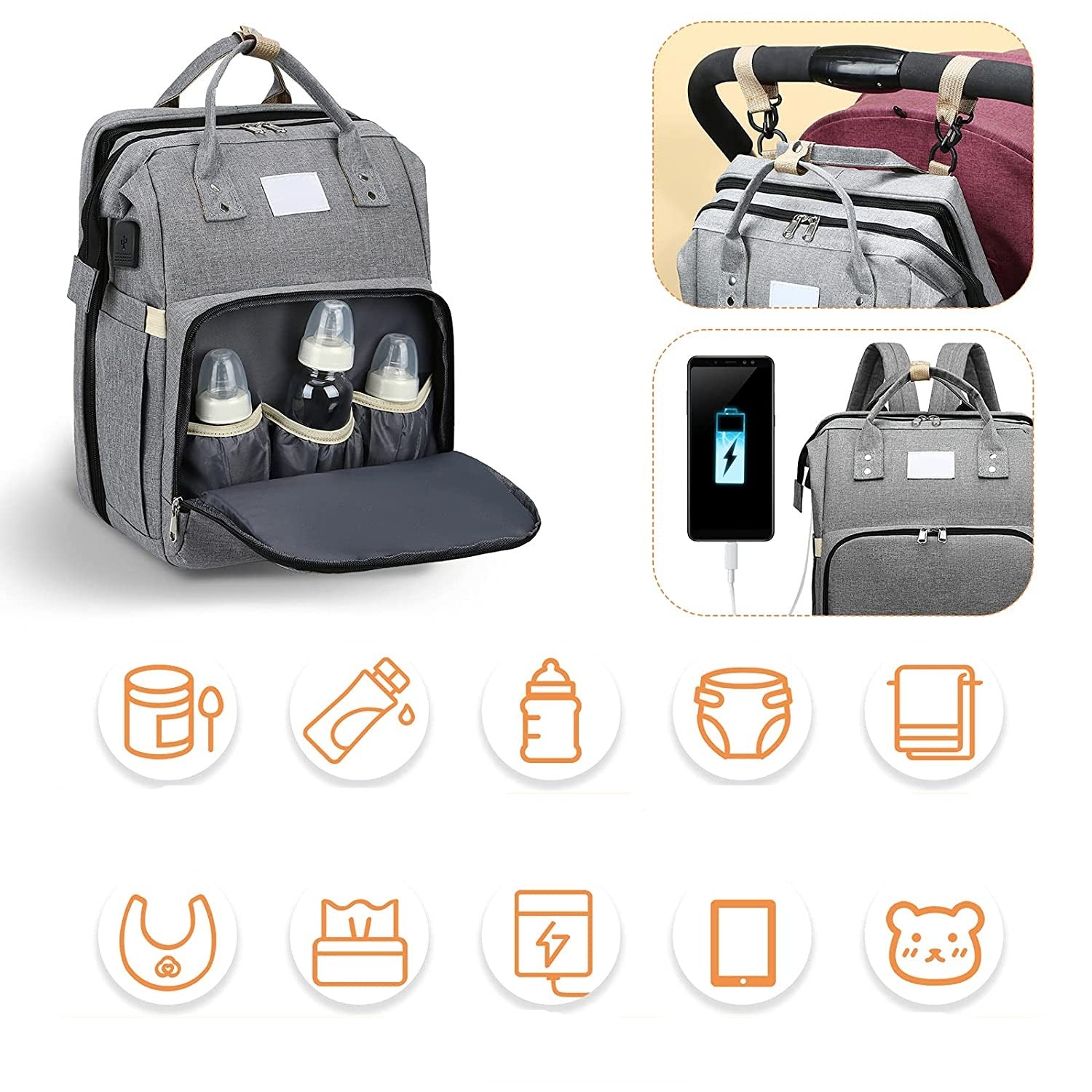 Unisex bleiesekk av slitesterk nylon, utfoldet til en trygg soveplass for baby under reise og utflukter.