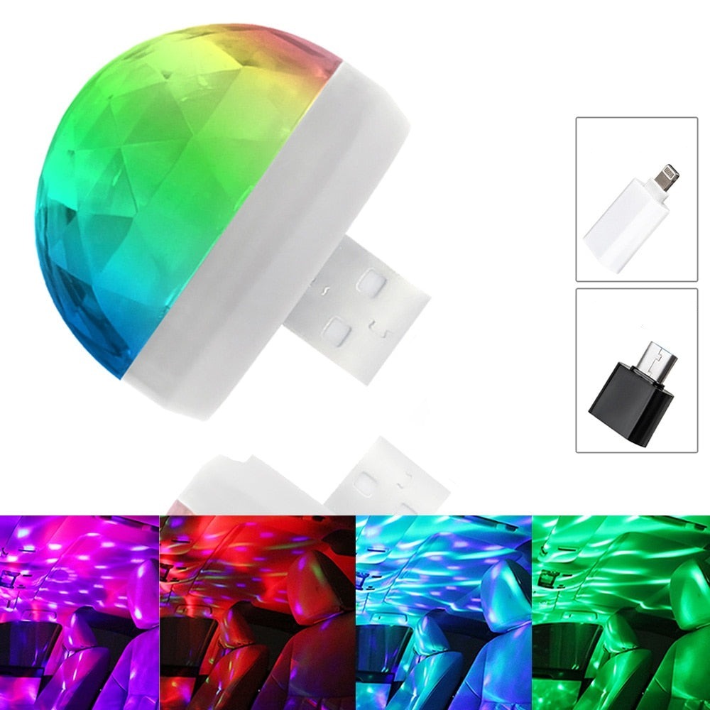 Kompakt USB Discolyssopp for fest, musikklys og underholdning, plug-and-play-design.