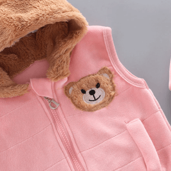 Bjørnedress med hette for baby, glidelås for enkel påkledning, varmt bomullsfløyelstoff.