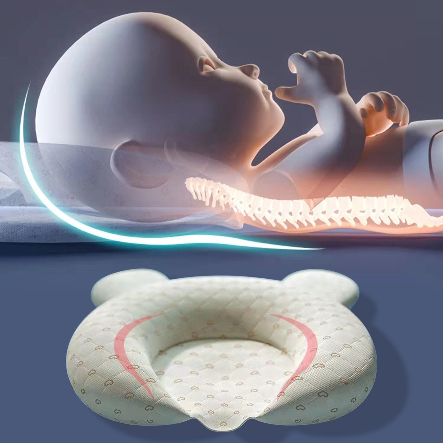 Ergonomisk babypute for trygg søvn, sovestøtte til spedbarn og nyfødt, myk ppe-bomull.