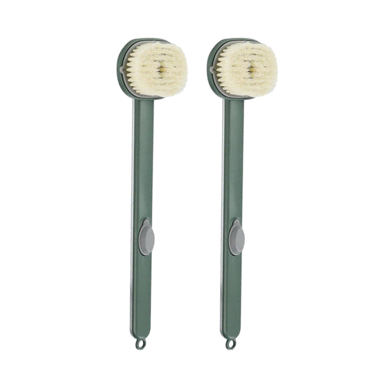 Bademassasjebørste med langt skaft, ergonomisk design og innebygd dusjgelé, ideell for eksfoliering av hele kroppen.