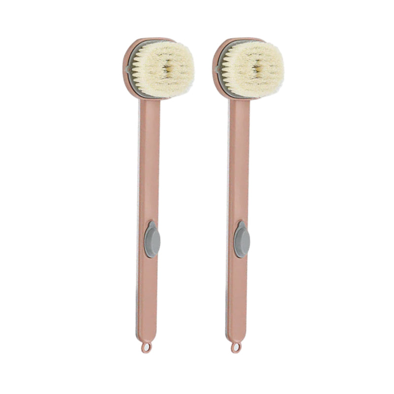 Bademassasjebørste med langt skaft, ergonomisk design og innebygd dusjgelé, ideell for eksfoliering av hele kroppen.