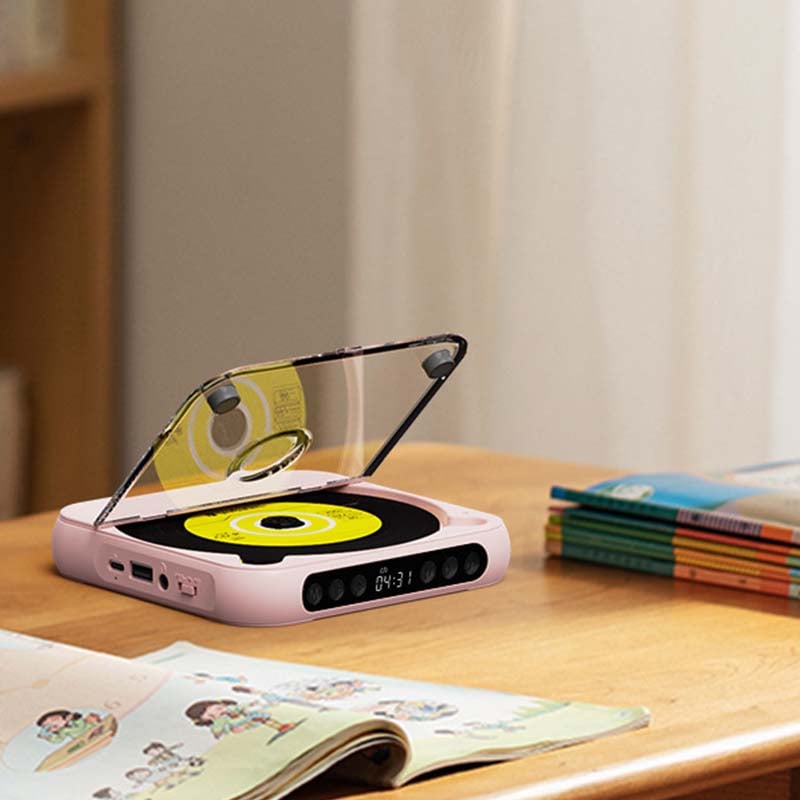 "Bærbar Bluetooth CD-spiller i kompakt design, tilgjengelig i flere farger med Hi-Fi lyd og lett transport."