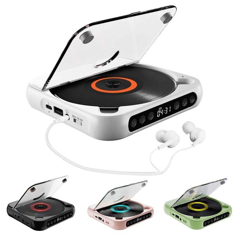"Bærbar Bluetooth CD-spiller i kompakt design, tilgjengelig i flere farger med Hi-Fi lyd og lett transport."