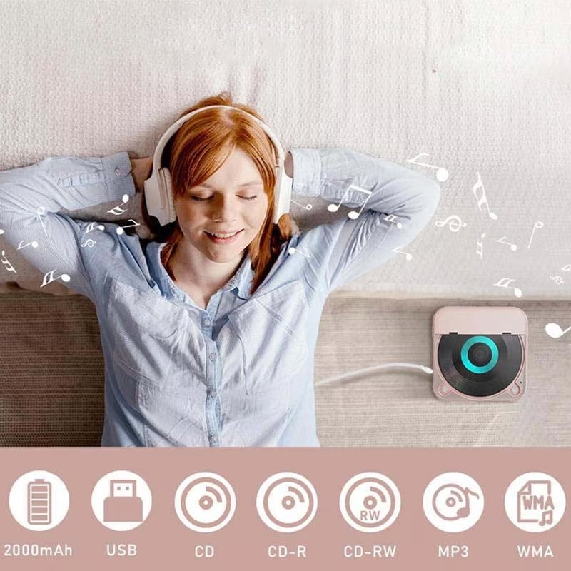 "Bærbar Bluetooth CD-spiller i kompakt design, tilgjengelig i flere farger med Hi-Fi lyd og lett transport."