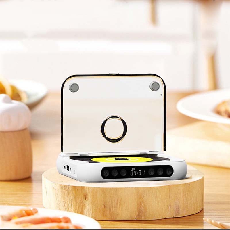 "Bærbar Bluetooth CD-spiller i kompakt design, tilgjengelig i flere farger med Hi-Fi lyd og lett transport."