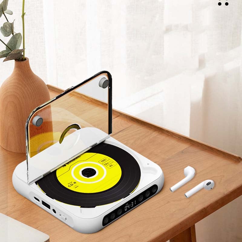 "Bærbar Bluetooth CD-spiller i kompakt design, tilgjengelig i flere farger med Hi-Fi lyd og lett transport."