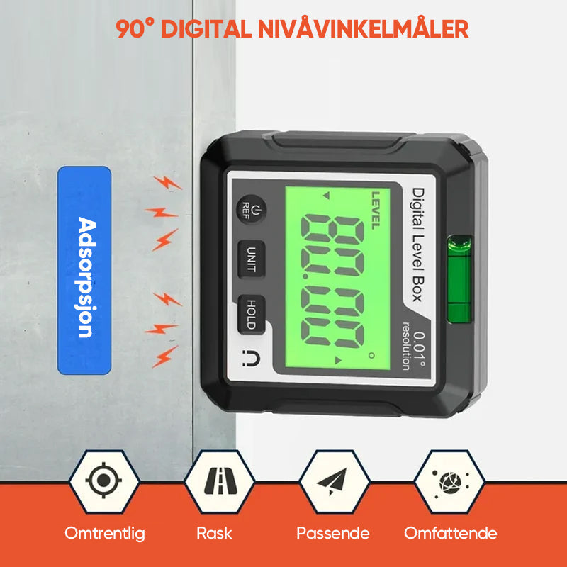 "Bærbar digital høydepresisjons vinkelmåler, LCD-skjerm, kompakt design, IP65 støv- og vannbestandig verktøy bilde."