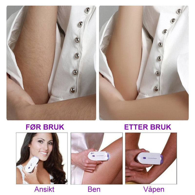 Bærbar epilator med kompakt design, mikro-oscillasjonsteknologi, ideell for skånsom hårfjerning på ansikt og kropp.