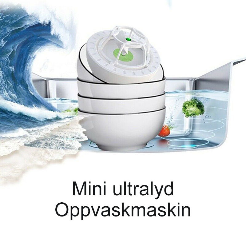 "Bærbar mini oppvaskmaskin, integrert design, USB-ladet, kompakt, hvit, enkel å bære og plasseres på små kjøkken."