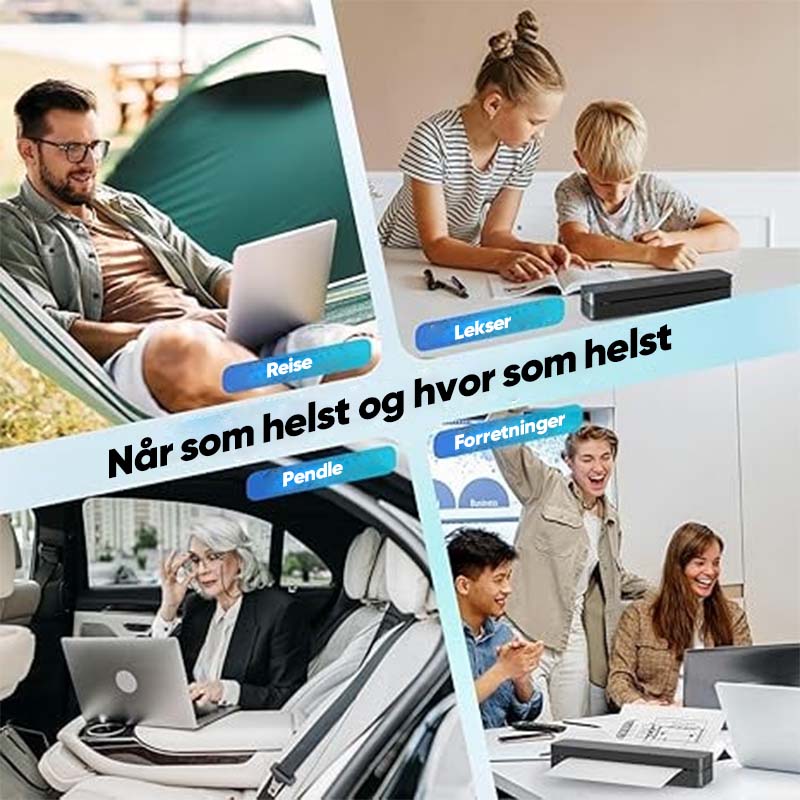 "Bærbar og kompakt termisk skriver, lettvektig, moderne design, perfekt for mobil utskrift med enkel tilkobling."