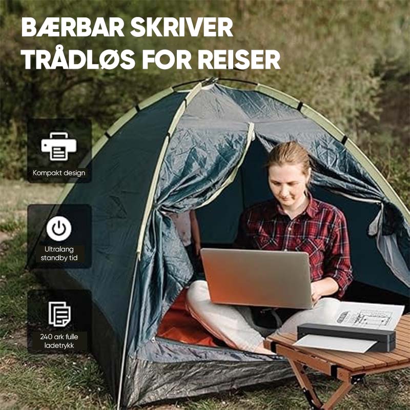 "Bærbar og kompakt termisk skriver, lettvektig, moderne design, perfekt for mobil utskrift med enkel tilkobling."