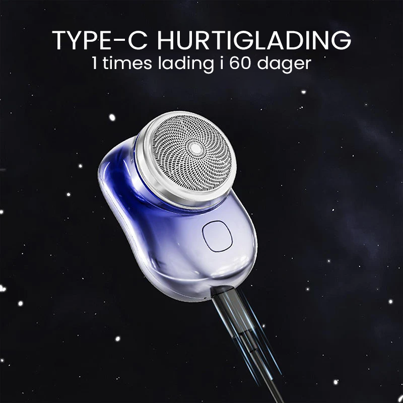 "Bærbar USB barbermaskin i stilig design, IPX7 vanntett, mini, kompakt og effektiv for både våt og tørr barbering."